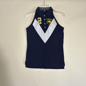 Vintage Ralph Lauren Sport Top Womens S Navy Polo Club Old Money Luxury Tennis